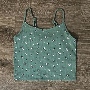 American Eagle Outfitters Floral Ribbed Teal Green Camisole Crop Top